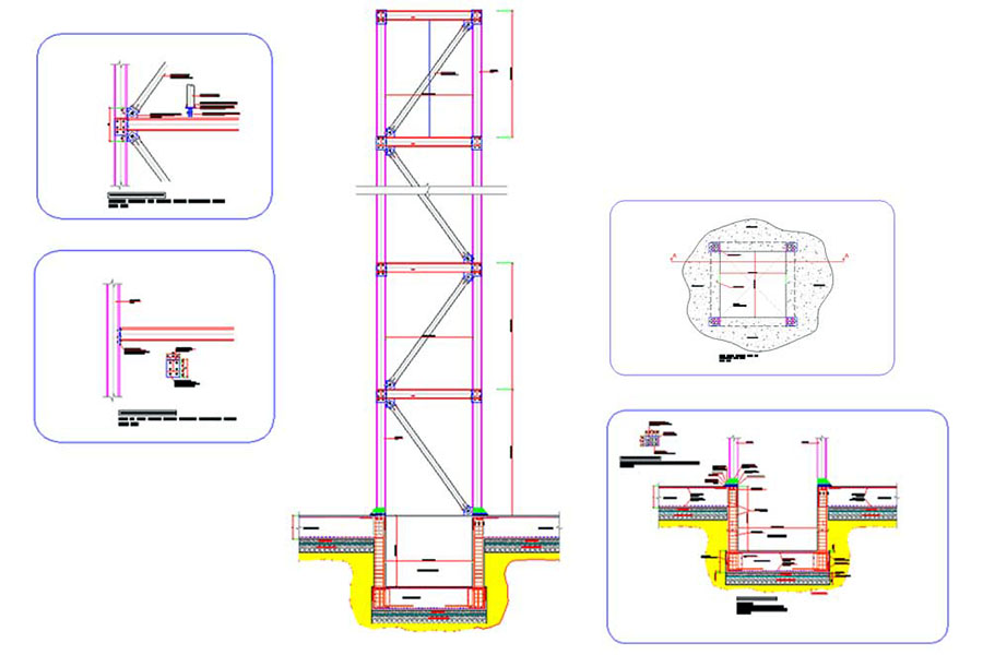 Bản vẽ xây dưng hố PIT và lắp đặt khung hố thang máy bằng thép